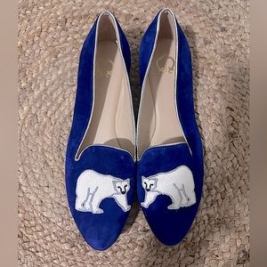 C. Wonder Womens Courtney Navy Polar Bear Leather Calf Hair Flats Size 7.5